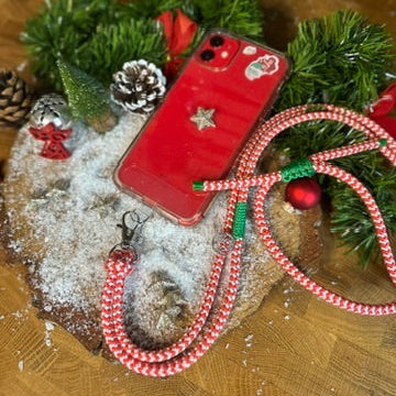 Weihnachtliche Handykette an rotem Handy